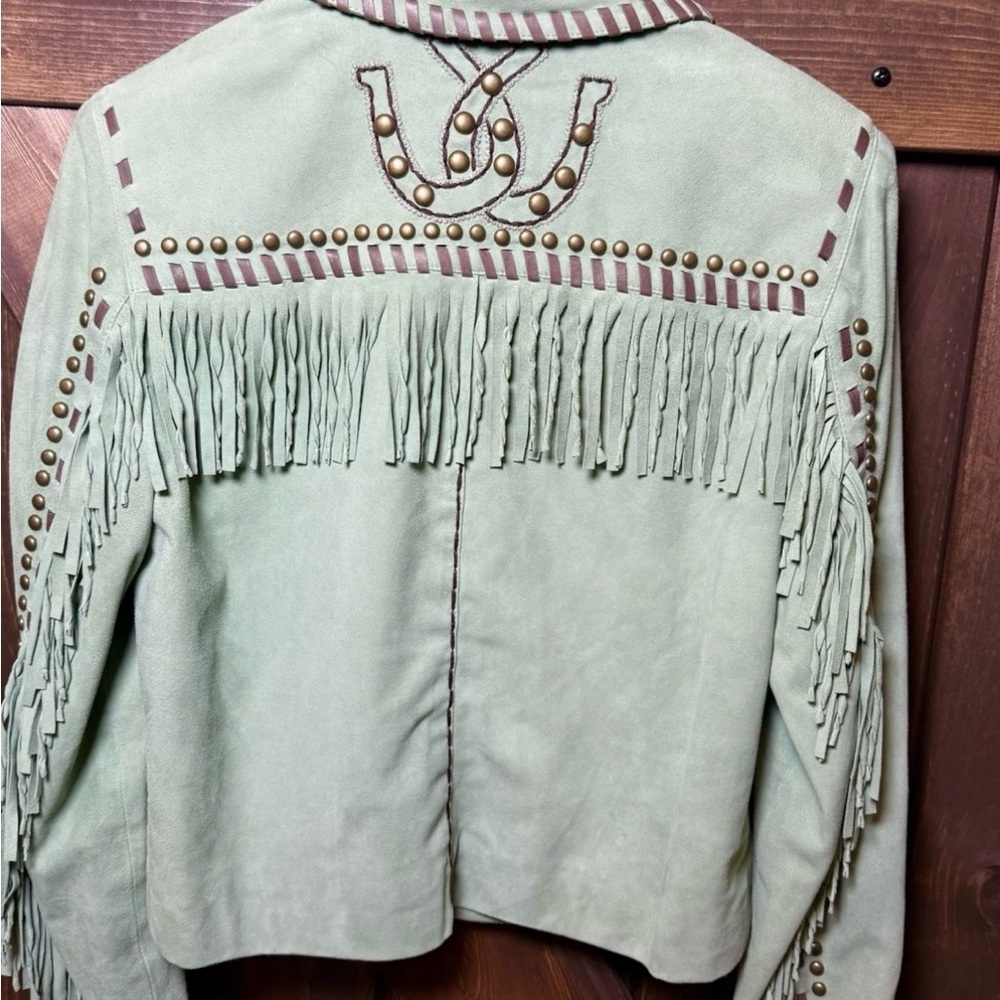 Double D Ranch Mint Suede Jacket with Fringe and Studs - Picture 11 of 15